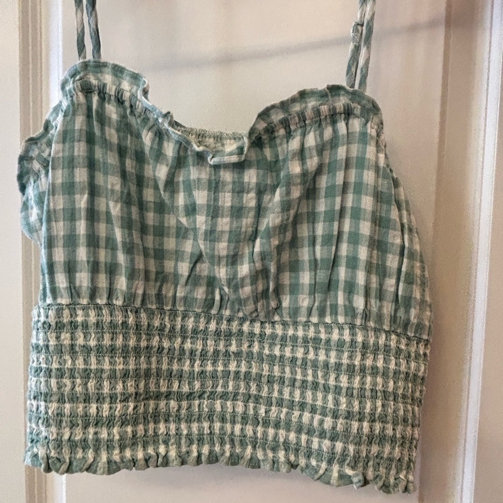 Green Gingham Smocked Women's Top